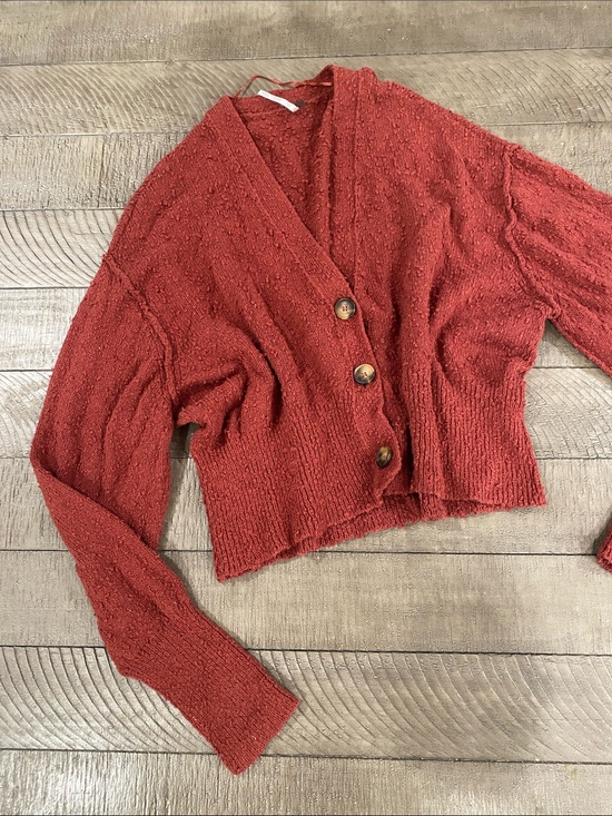 Free People Sweaters - Free People Rust Red Button-Front Textured Cardigan